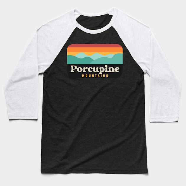 Porcupine Mountains State Park Michigan Vintage Sunset Baseball T-Shirt by PodDesignShop